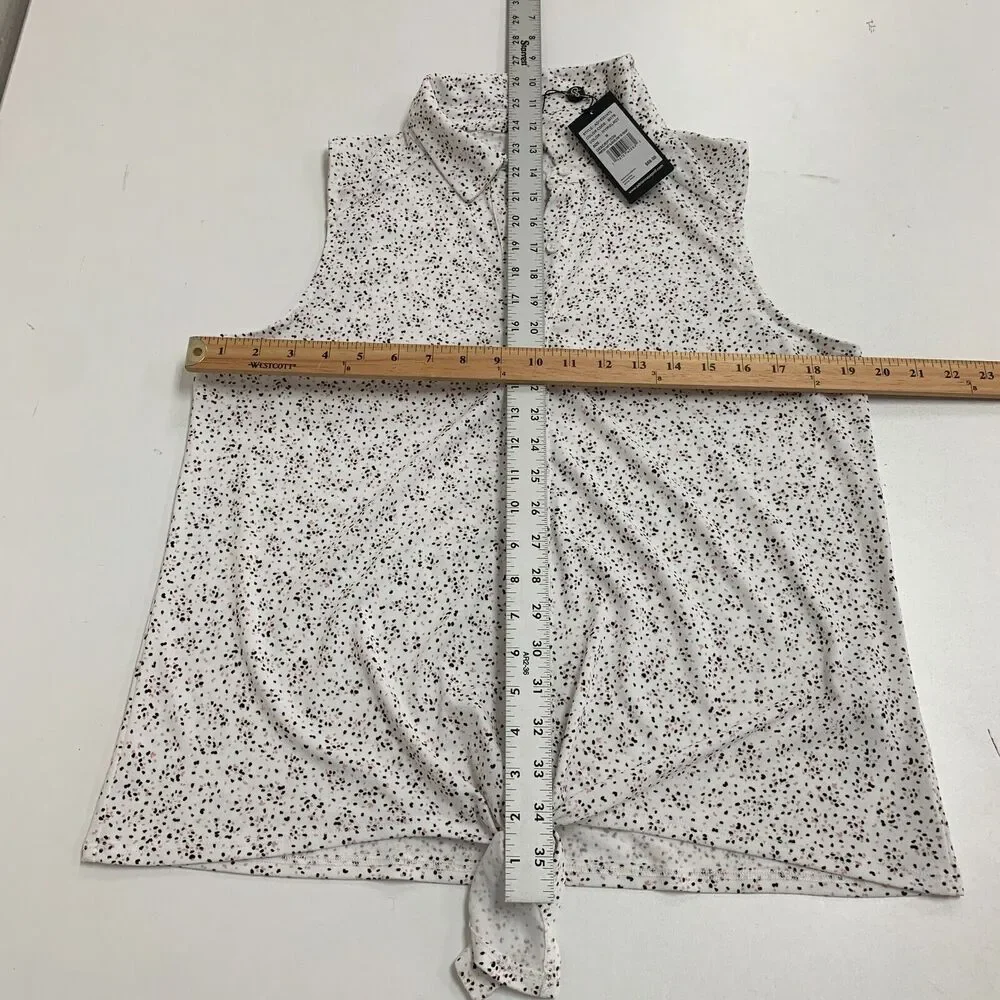 Adrianna Papell Printed Knit Blouse Women M White Sleeveless Button Up Tie Front